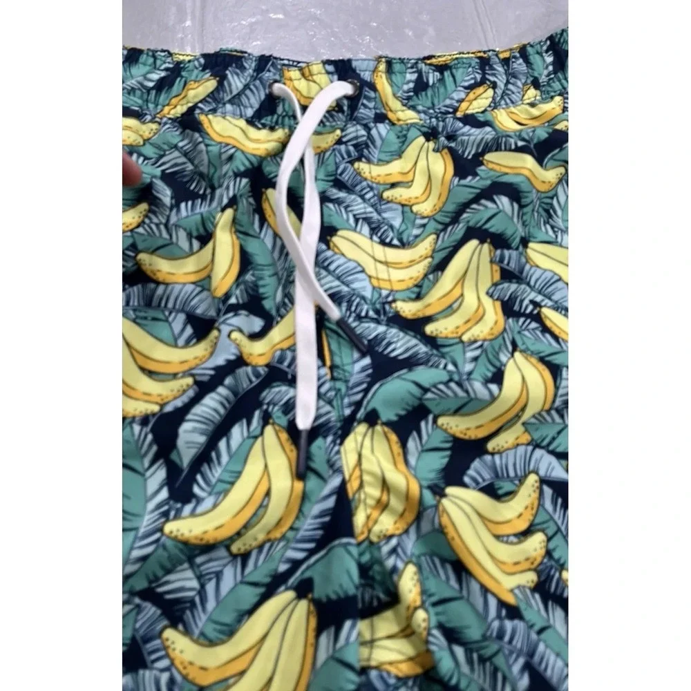 Resort Swim Trunks Mens XL Blue Banana Print  4-Way Stretch Quick Dry UPF 50